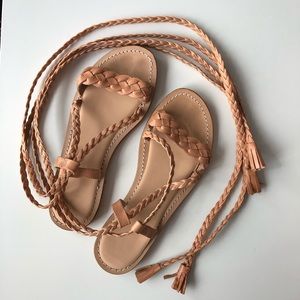 GORGEOUS custom nude leather wrap sandals
